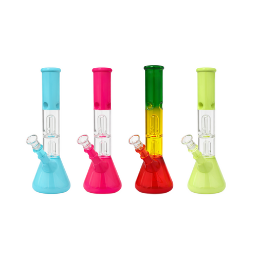 12'' Double Dome Perc Water Pipe Assorted Color - 6 Pack (MSRP $25.00ea)