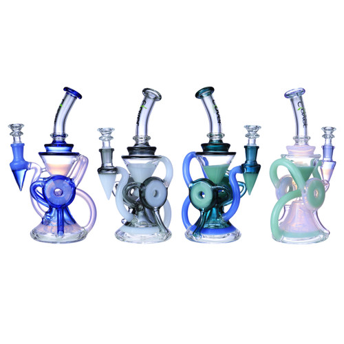 Clover Glass - 9.5" Double Donut Recycler Water Pipe - with 14M Banger (MSRP $60.00)