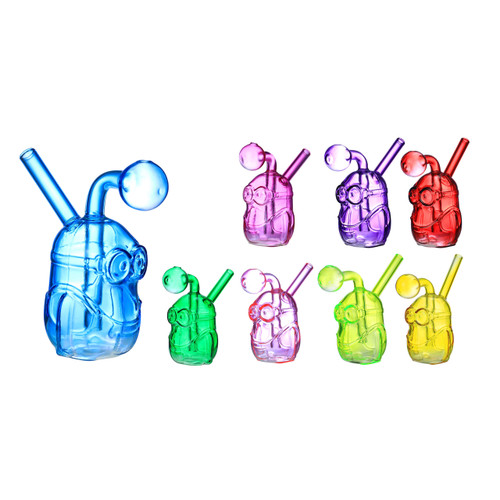 Clover Glass - 5" Assorted Color Character Face Oil Burner Water Pipe (MSRP $10.00)