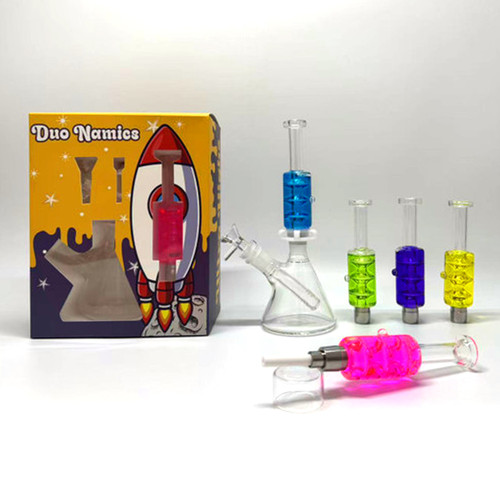 Duo Glass Dab Straw Kit with Percolator Tip & Beaker Base - Asstd Colors (MSRP $50.00)