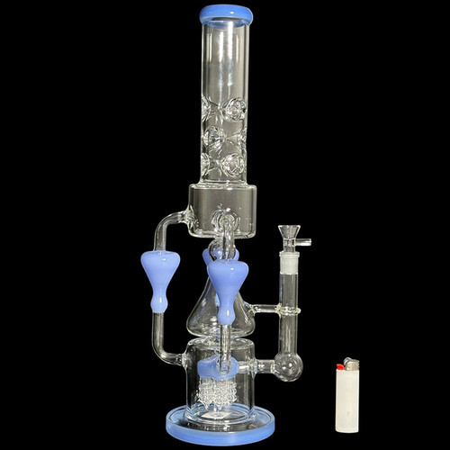 18" Multi-Chamber Recycler Water Pipe with Triple Perc & External Uptake Tubes - Milky Blue (MSRP $125.00)