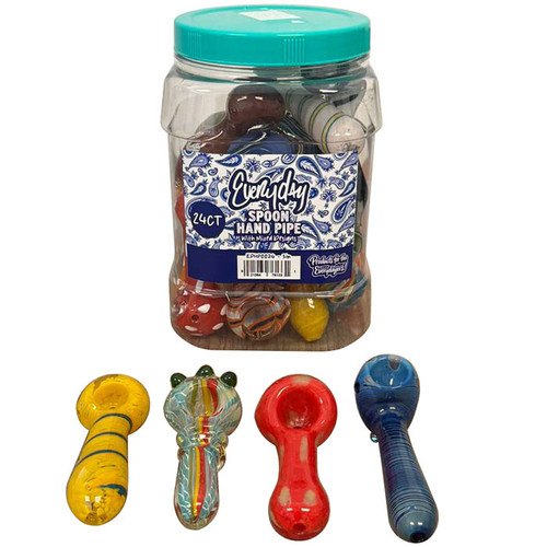 Everyday - 3" Mix Design Spoon Hand Pipe - 24ct Jar (MSRP $150.00)