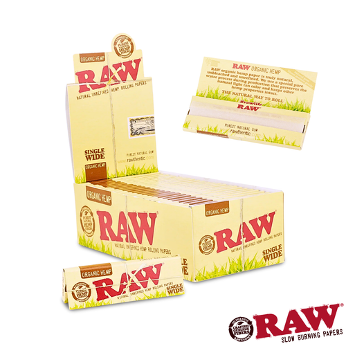 RAW - Organic Hemp Papers Single Wide - Box of 50 (MSRP $0.69ea)