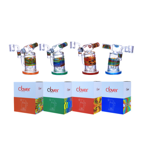 Clover Glass - 7" Assorted Decal Torch Shape Rig Water Pipe - with 14M Banger (MSRP $60.00)