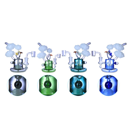 Clover Glass - 7" Assorted Bird Cloud Rig Water Pipe - with 14M Banger (MSRP $75.00)