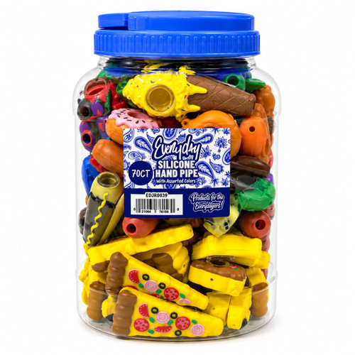 Everyday - Silicone Assorted Color Hand Pipe - 70ct Jar (MSRP $5.00ea)
