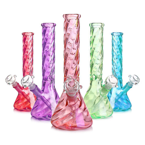 13" Assorted Color Twisted Neck Beaker Water Pipe - with 14M Male Bowl (MSRP $75.00)