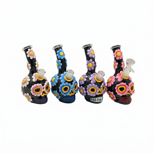 6" Clay Sugar Skull Water Pipe - with 14M Male Bowl (MSRP $30.00)