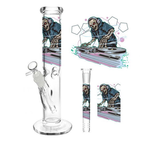 8" Skeleton DJ Decal Straight Water Pipe - with 14M Male Bowl (MSRP $20.00)