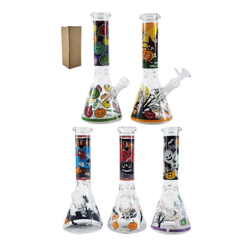 10" Assorted Halloween Decal Beaker Water Pipe - with 14M Male Bowl (MSRP $20.00)
