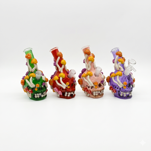 6" Clay Assorted Skull Water Pipe - with 14M Male Bowl (MSRP $30.00)