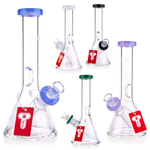 Tigerat - 8" Assorted Color Rim Beaker Water Pipe - with 14M Male Bowl (MSRP $30.00)