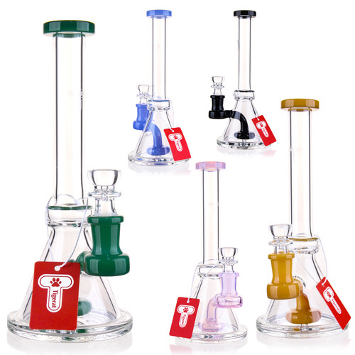 Tigerat - 10" Assorted Color Rim & Joint Shower Perc Water Pipe - with 14M Male Bowl (MSRP $30.00)