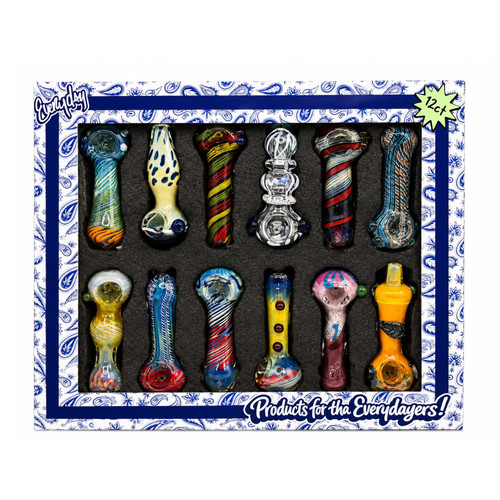 Everyday - 4" Mixed Design Glass Hand Pipe - 12ct Display (MSRP $15.00ea)