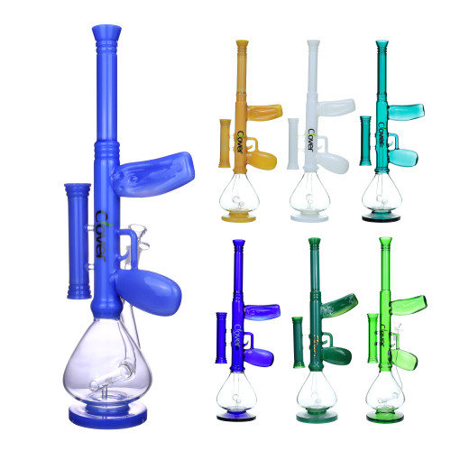 Clover Glass - 19" Assorted Colors Machine Gun Shape Beaker Water Pipe - With 14M Bowl (MSRP $80.00)