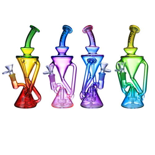 Clover Glass - 9" 7mm Multi Colors Recycler Dab Rig Water Pipe - With 14M Quartz Banger (MSRP $40.00)