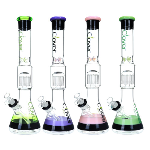 Clover Glass - 18" 5mm Assorted Colors Tree Perc Beakers Water Pipe - With 14M Bowl (MSRP $60.00)