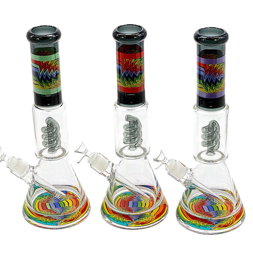 14" 25mm Thick Base Swirl Perc Assorted Wig Wag Art Beaker Water Pipe (MSRP $60.00)