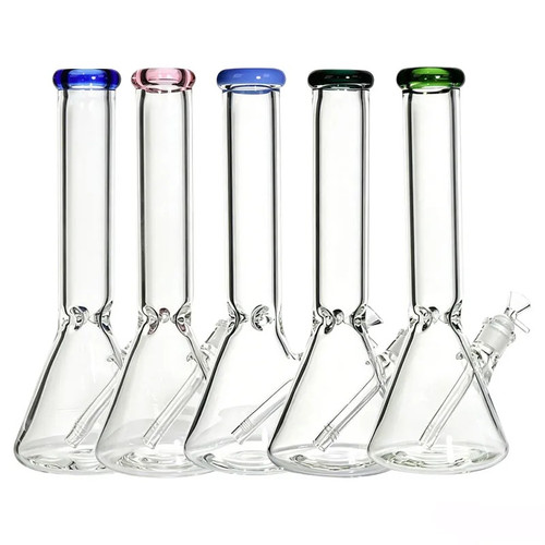 14" 7mm Thick Beaker Water Pipe With Color Rim - Assorted Colors (MSRP $60.00)