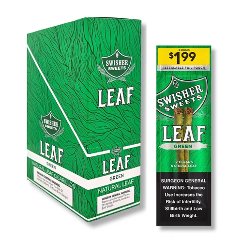 Swisher Sweets - Tobacco Leaf Wraps (2ct) Box of 15 (Pre-priced $1.99) - Green