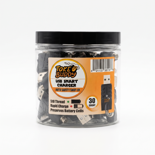Toke Buddy - 510 USB Smart Charger With Auto Shut Off - 30Ct Jar (MSRP $ 5.00ea)