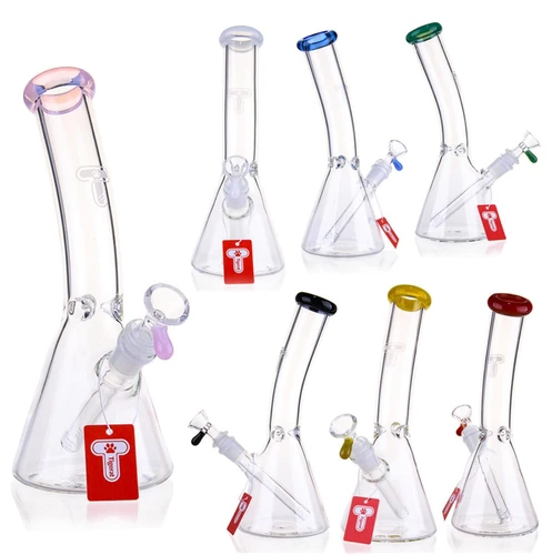 Tigerat - 10" 5mm Colored Rim Curved-Neck Beaker Water Pipe (MSRP $20.00)