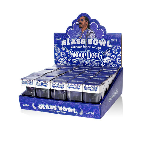 Snoop Dogg - Diamond Funnel Color Glass 14mm Bowl - Display of 25 (MSRP $15.00ea)