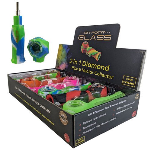 On Point Glass Diamond 2in1 Nectar Hand Pipe 10mm Pack of 6
