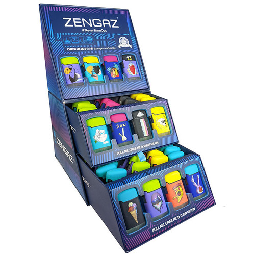 ZENGAZ Refillable Jet Flame Lighters Display of 48 HS Wholesale