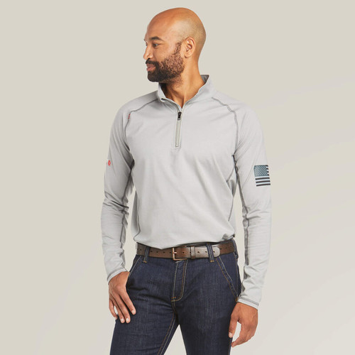 Ariat FR Combat Stretch Patriot 1/4 Zip Work Shirt( Silver Fox)