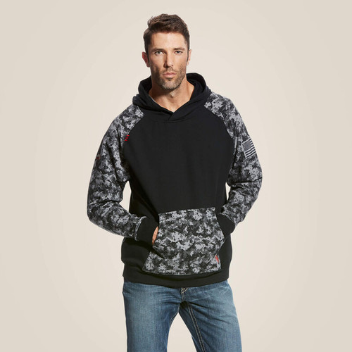 Ariat FR DuraStretch Patriot Hoodie  (Black Digi Camo)