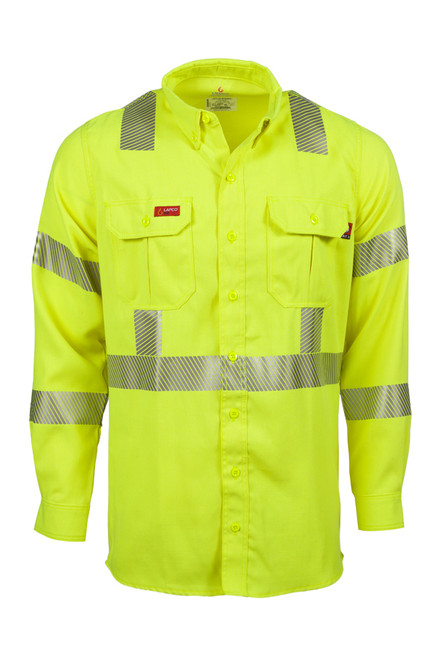 APCO FR™ FR modern hi-vis uniform shirts have a streamlined design. They are made with ultra-breathable, lightweight performance Tecasafe® One fabric for durability and comfort with 360° reflective for added safety in low visibility conditions.