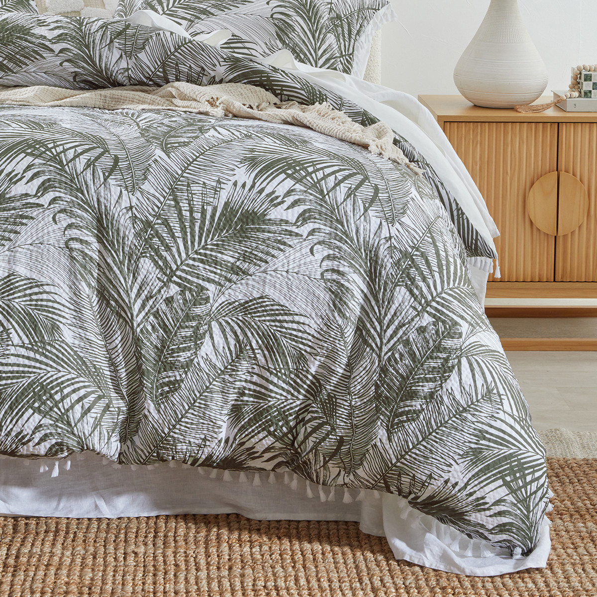 Serene Olive Green Palm Quilt Cover Set Pillow Talk