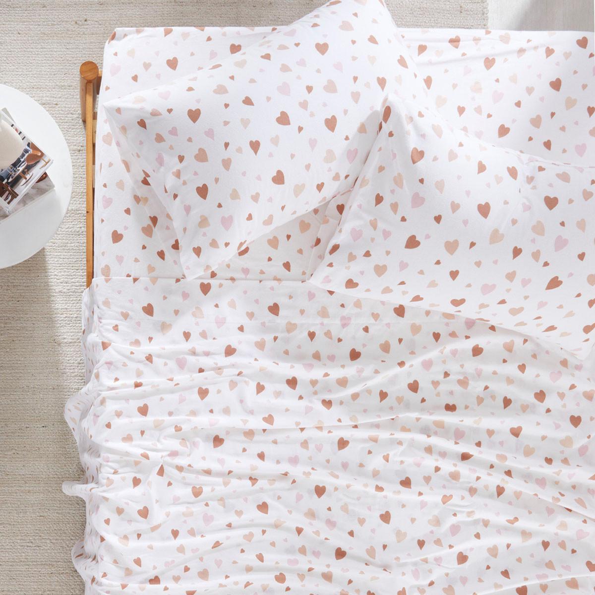 Hearts Printed Flannelette Sheet Set Pillow Talk