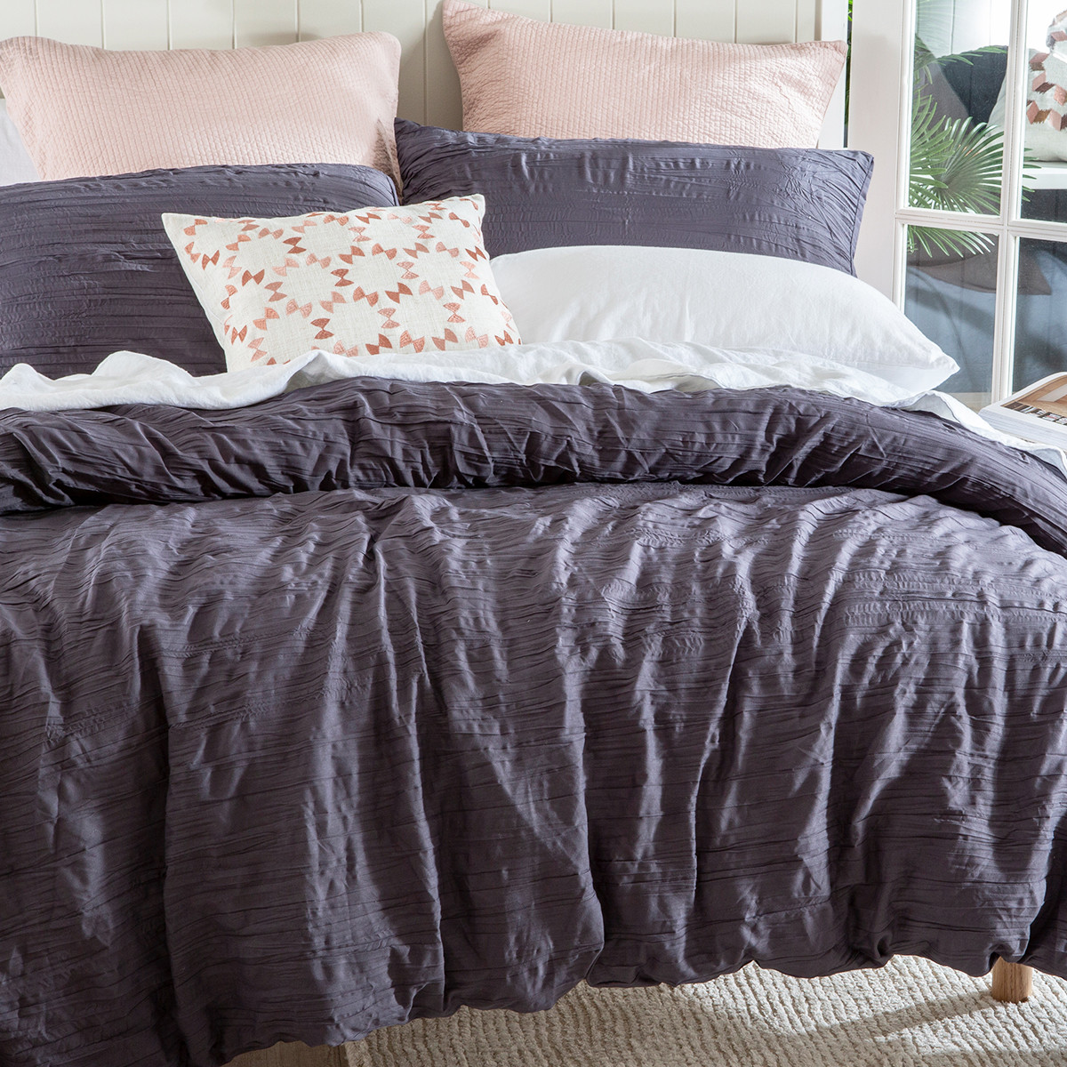 Greta Charcoal Quilt Cover Set Pillow Talk