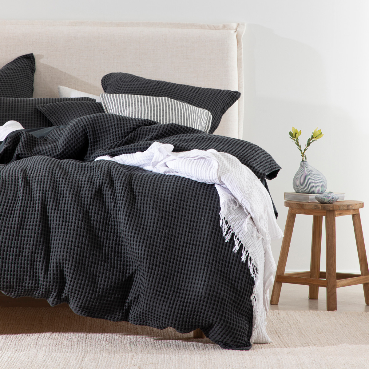 Chunky Waffle Charcoal Quilt Cover Set [MUSBCHUNK16A] Pillow Talk