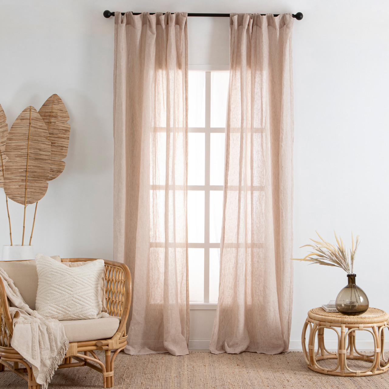 Washed Linen Natural Sheer Curtain Pair - Pillow Talk