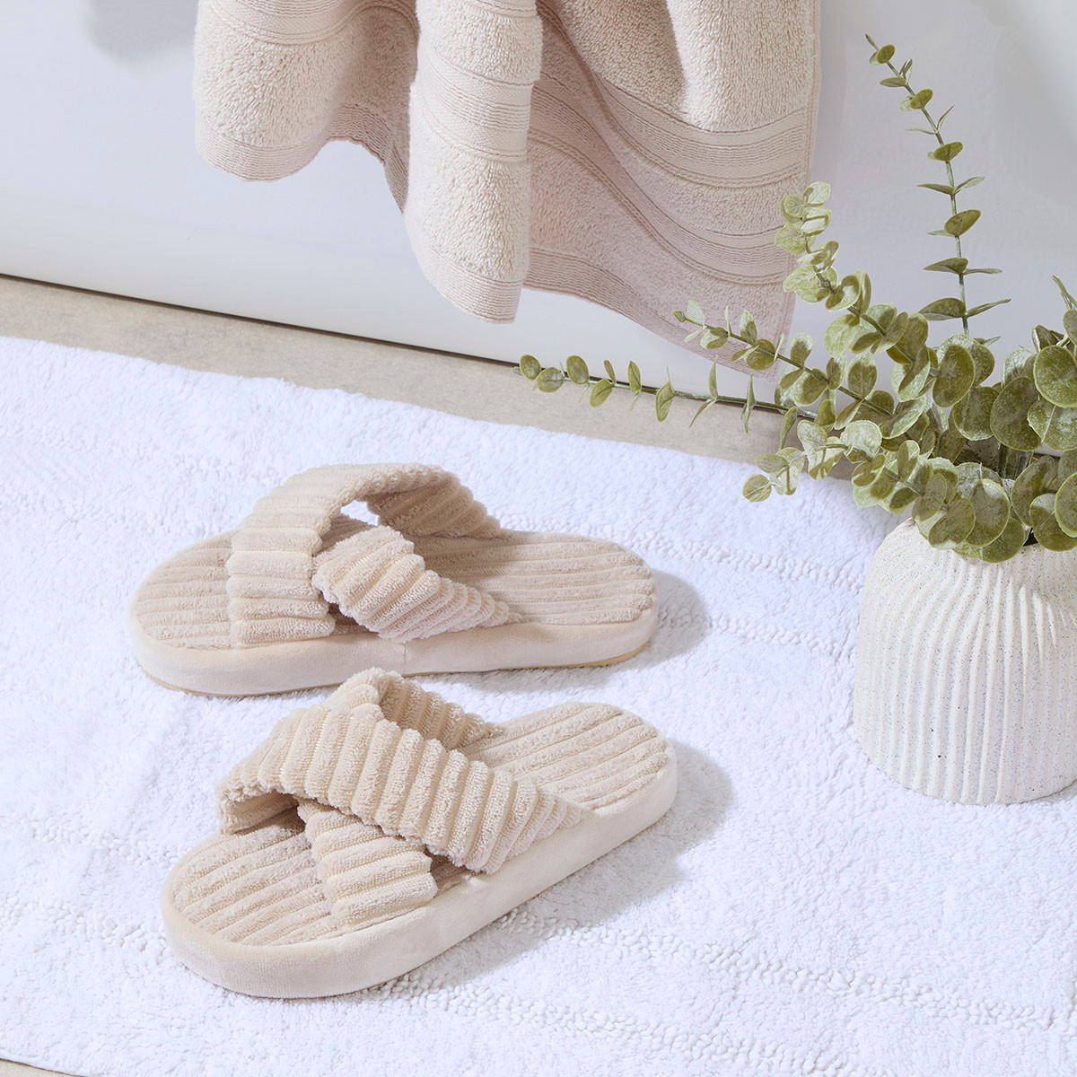 Lucy Cross Strap Home Slippers - Pillow Talk