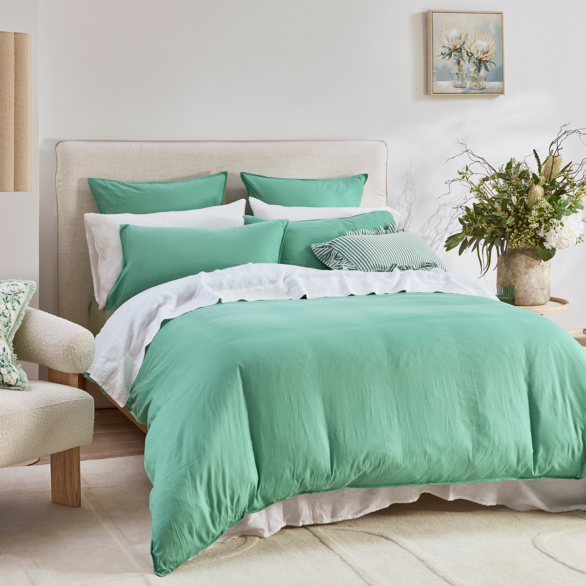 Washed Linen Look Spring Green Quilt Cover Set Pillow Talk