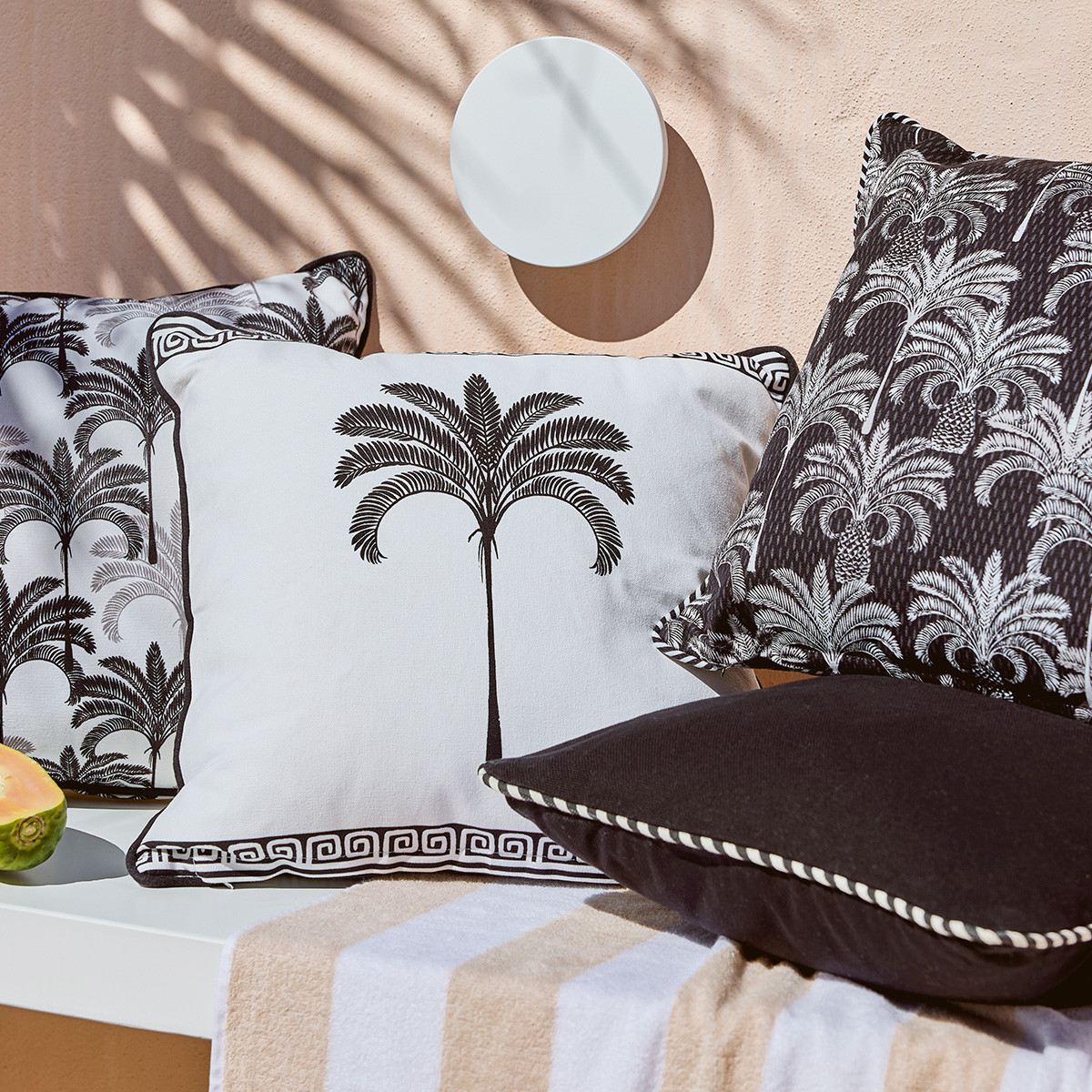 Halcyon Palm with Border Square Outdoor Cushion