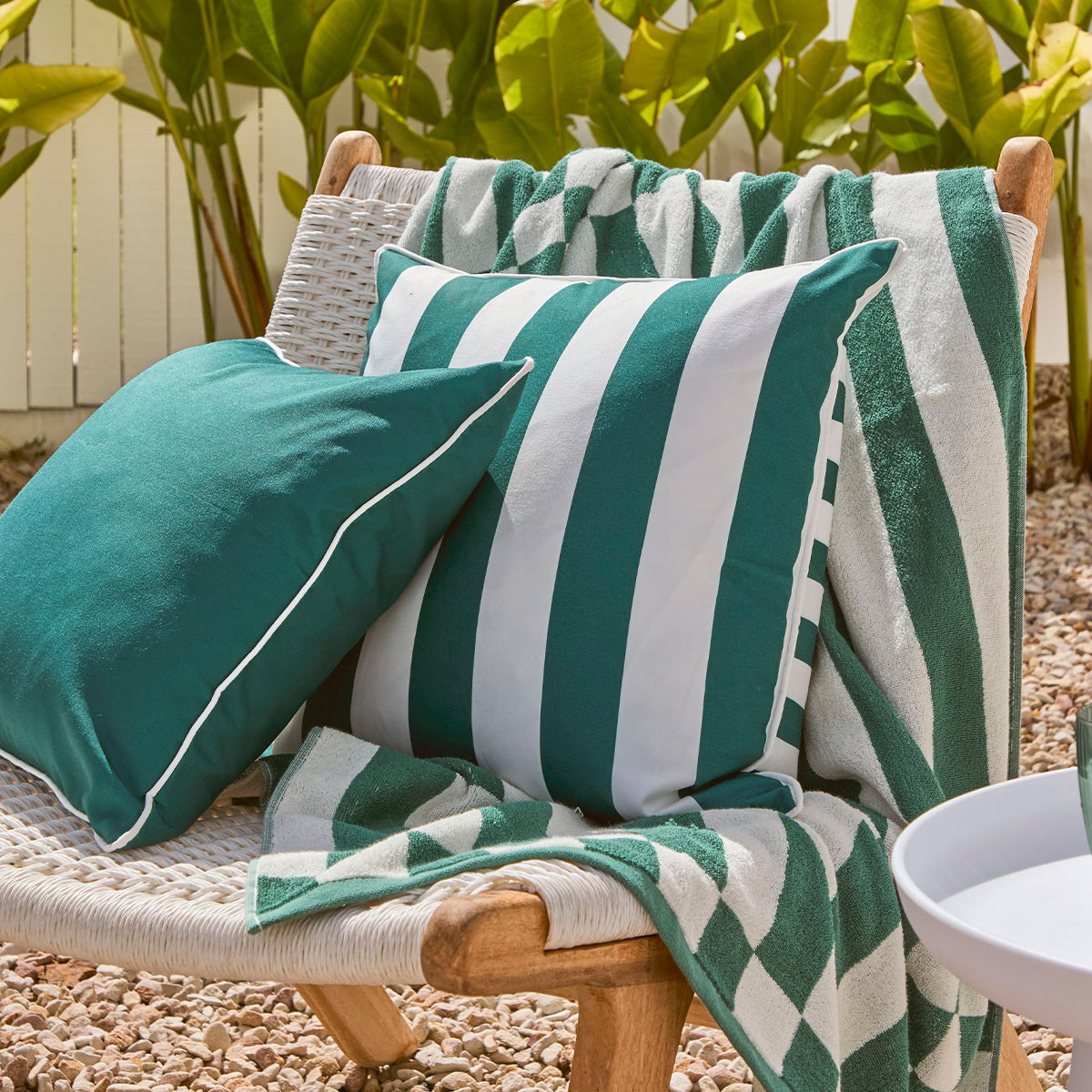 Teal Outdoor Cushions Marlowe Green Stripe Outdoor Cushion