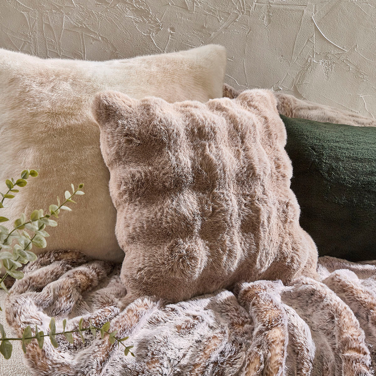 Prague Truffle Faux Fur Cushion - Pillow Talk