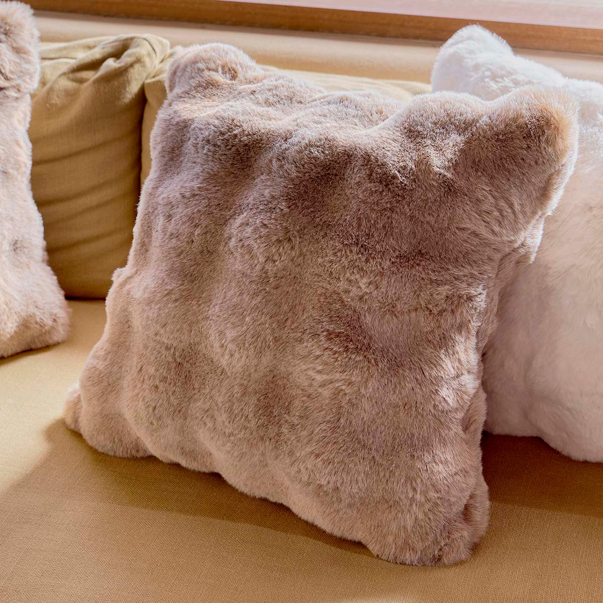 Prague Truffle Faux Fur Cushion - Pillow Talk