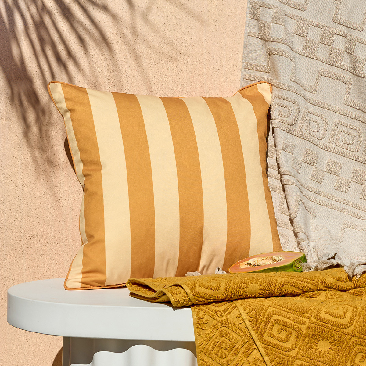 Maris Mustard Stripe Reversible Outdoor Cushion Pillow Talk