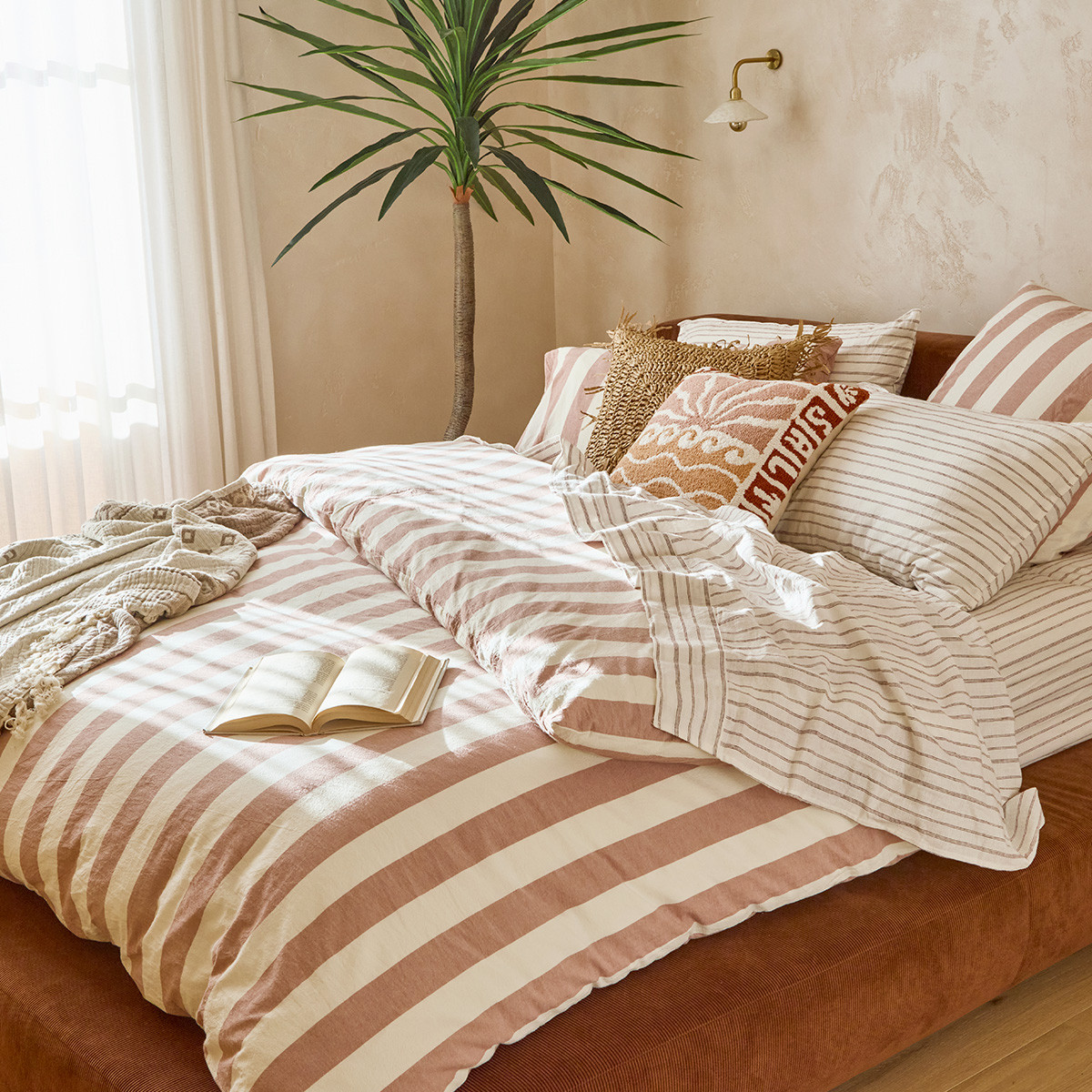 Milah Clay Stripe Quilt Cover Set Pillow Talk1