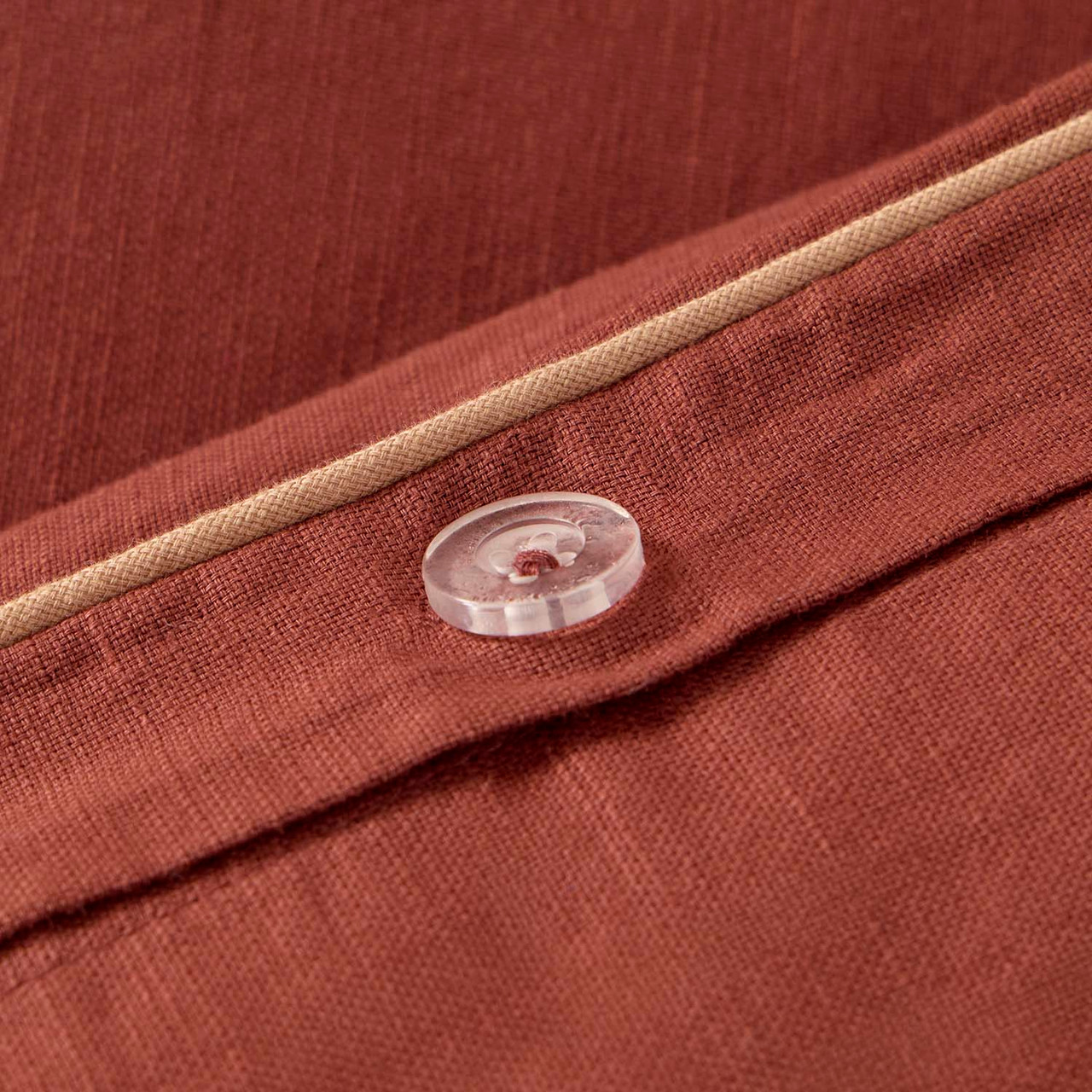 Piped Washed Linen Look Mahogany Quilt Cover Set - Pillow Talk