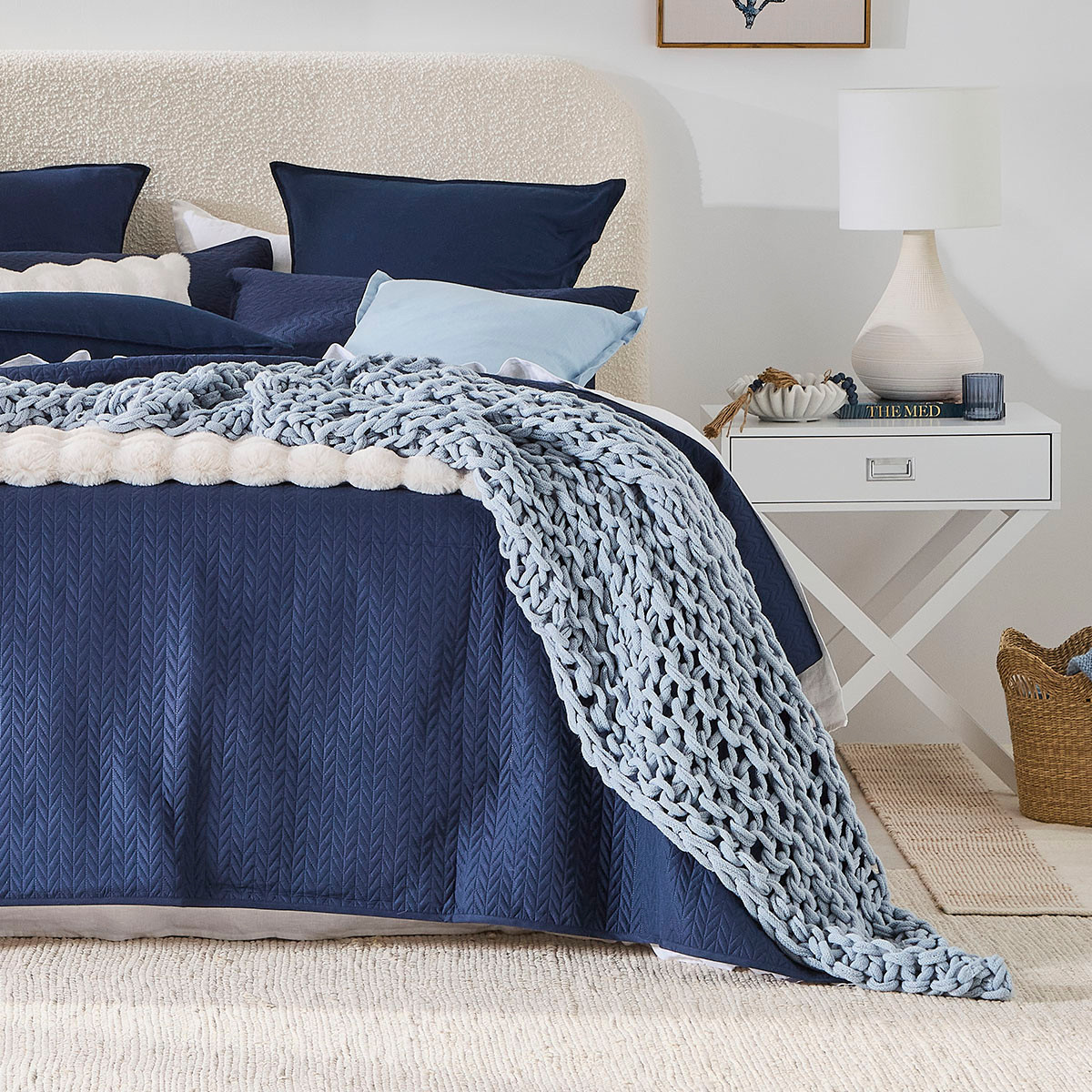Luna Cable Knit Cotton Throw Blanket - Beige, 50" X 60", Machine Washable, Lightweight All-Season - View #3
