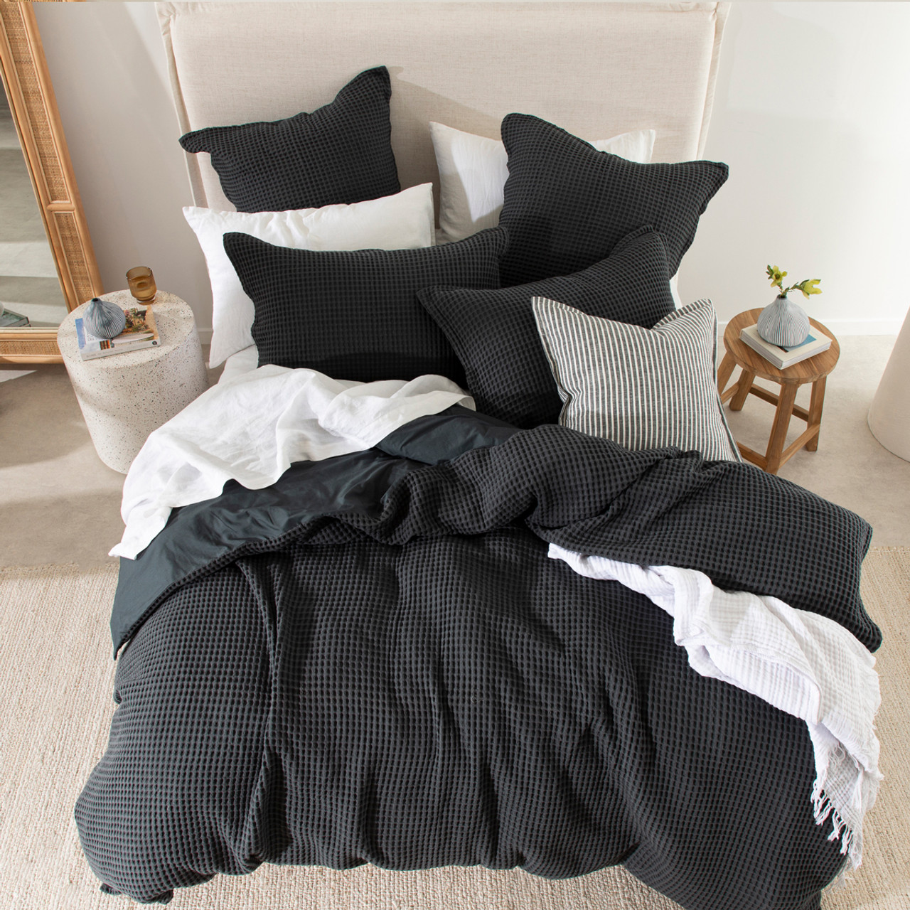 Chunky Waffle Charcoal Quilt Cover Set [MUSBCHUNK16A] - Pillow Talk