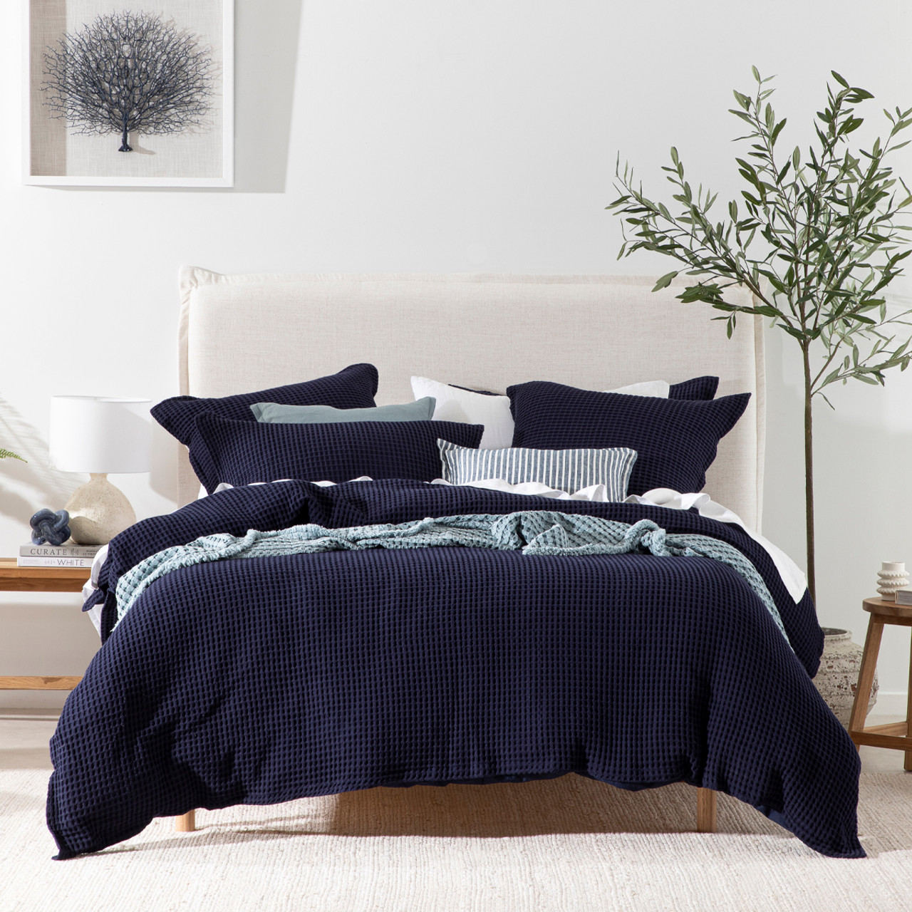 navy waffle quilt cover