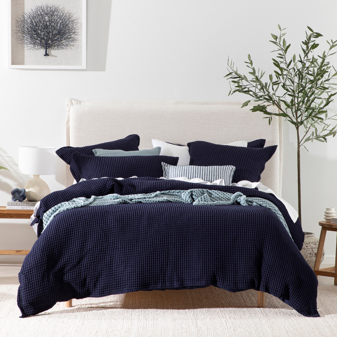 Chunky Waffle Navy Quilt Cover Set [MUSBCHUNK16B] - Pillow Talk